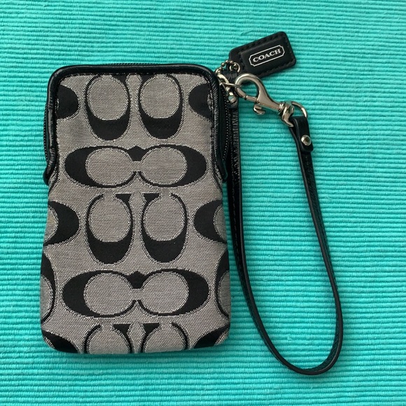 NWOT Coach Black Signature Jacquard Small Zip Top Card Holder Wristlet - Picture 2 of 7
